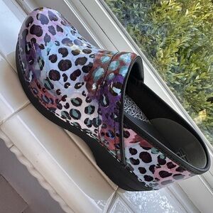 Dansko Purple Leopard Clogs